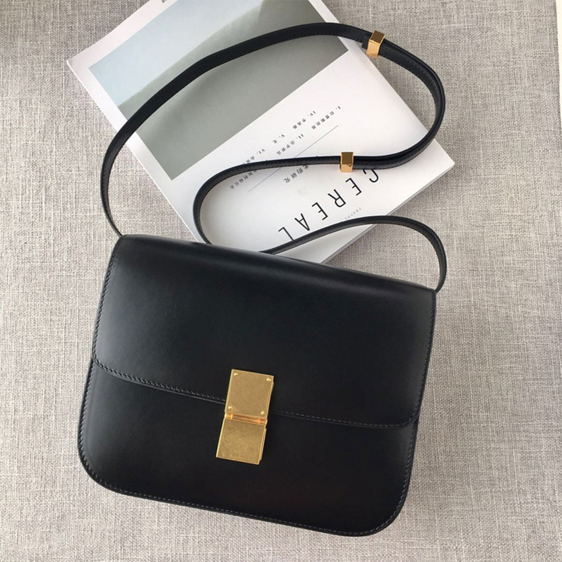 Textured Leather Tofu Box Bag – Small/Medium, Brown/Black/Beige detail image 12