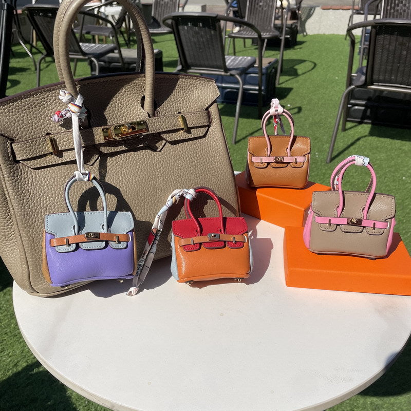 Mini Top Handle Bag Charm Keychain with Earphone Case, PU Leather, 8cm Wide, 25 Colors detail image 7