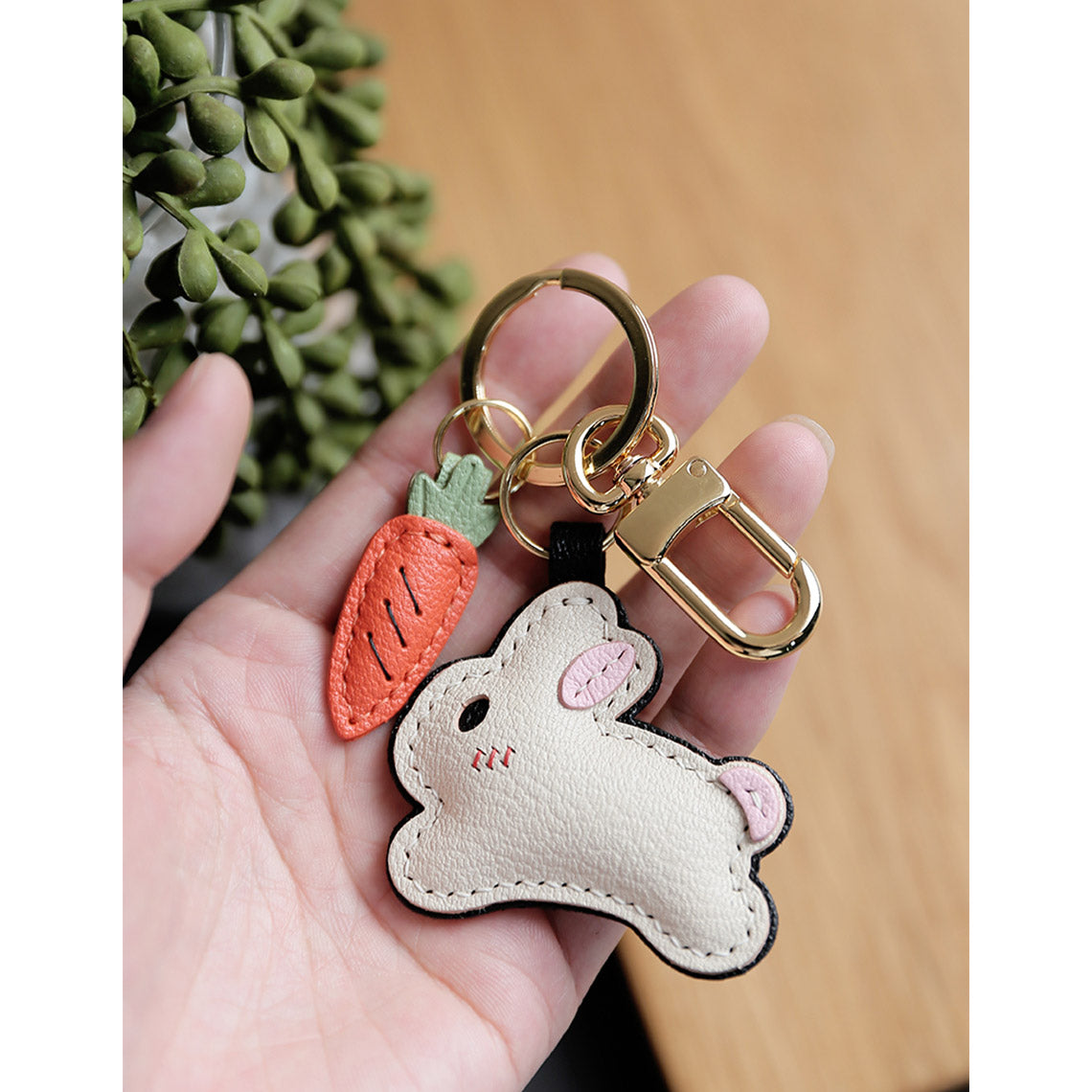 Bunny & Carrot Keychain DIY Kit – Goatskin Leather Hand Sewing Craft detail image 5