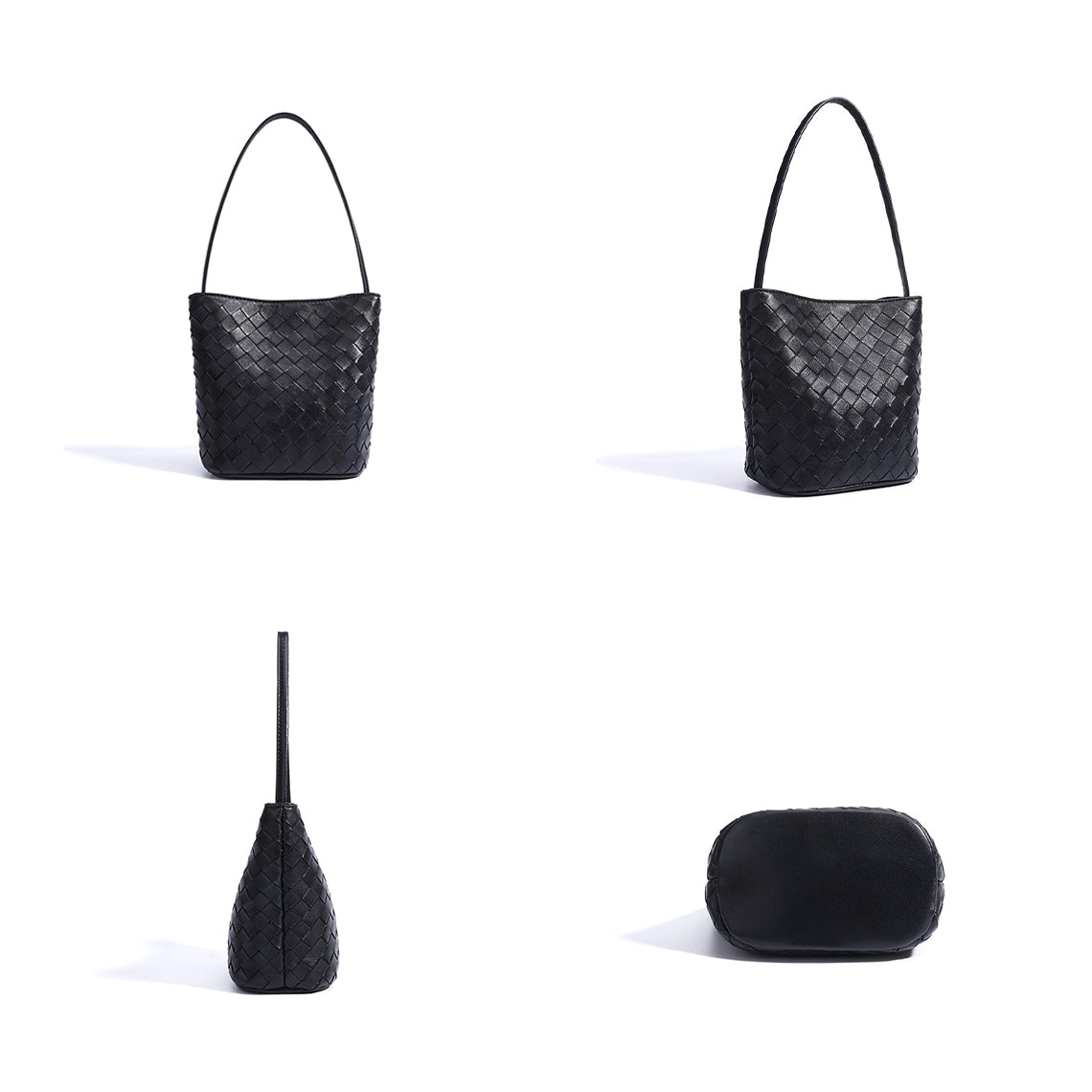 Sheep Leather Small Woven Tote Bag with Detachable Strap detail image 9