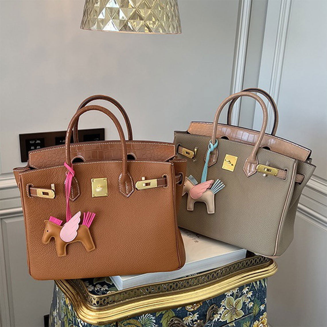 Top Grain Leather Croc Embossed Flap Top Handle Bag detail image 10