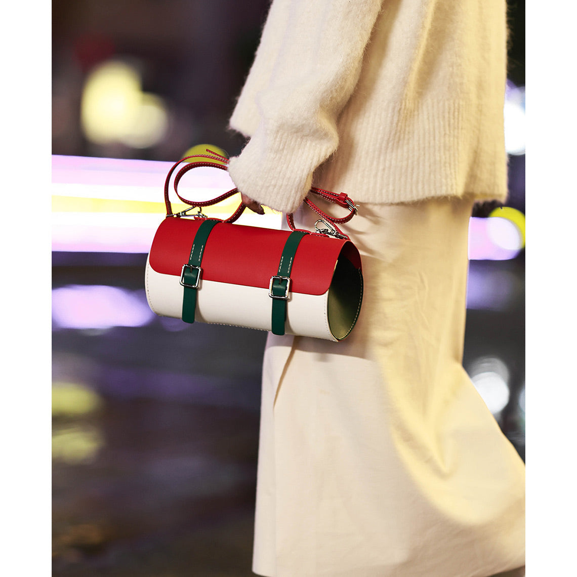 Cylinder Satchel Leather Bag DIY Kit with Top Handle and Crossbody Strap detail image 4