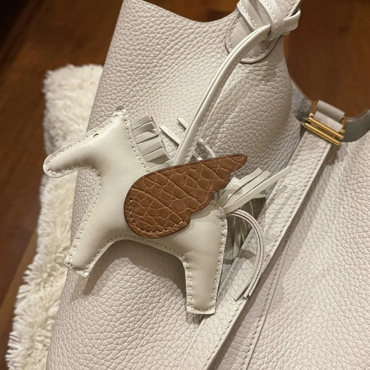 Horse Bag Charm Keychain in Sheepskin with Crocodile Pattern detail image 3