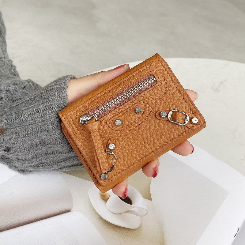 Compact Cowhide Trifold Wallet with Zipper Coin Pocket product image 1