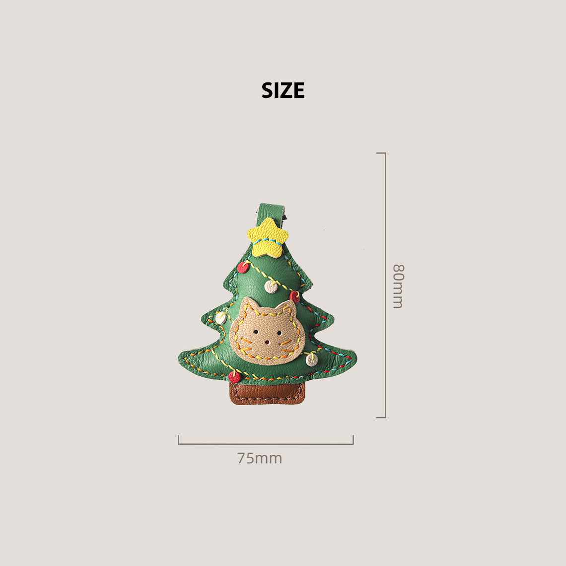Hand Sewn Leather Kitty Christmas Tree Keychain DIY Kit detail image 3