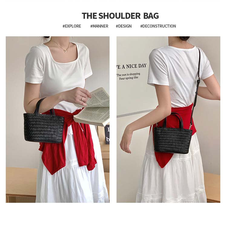 Hand-Woven Cowhide Tote Bag with Crossbody Strap in Five Colors detail image 15