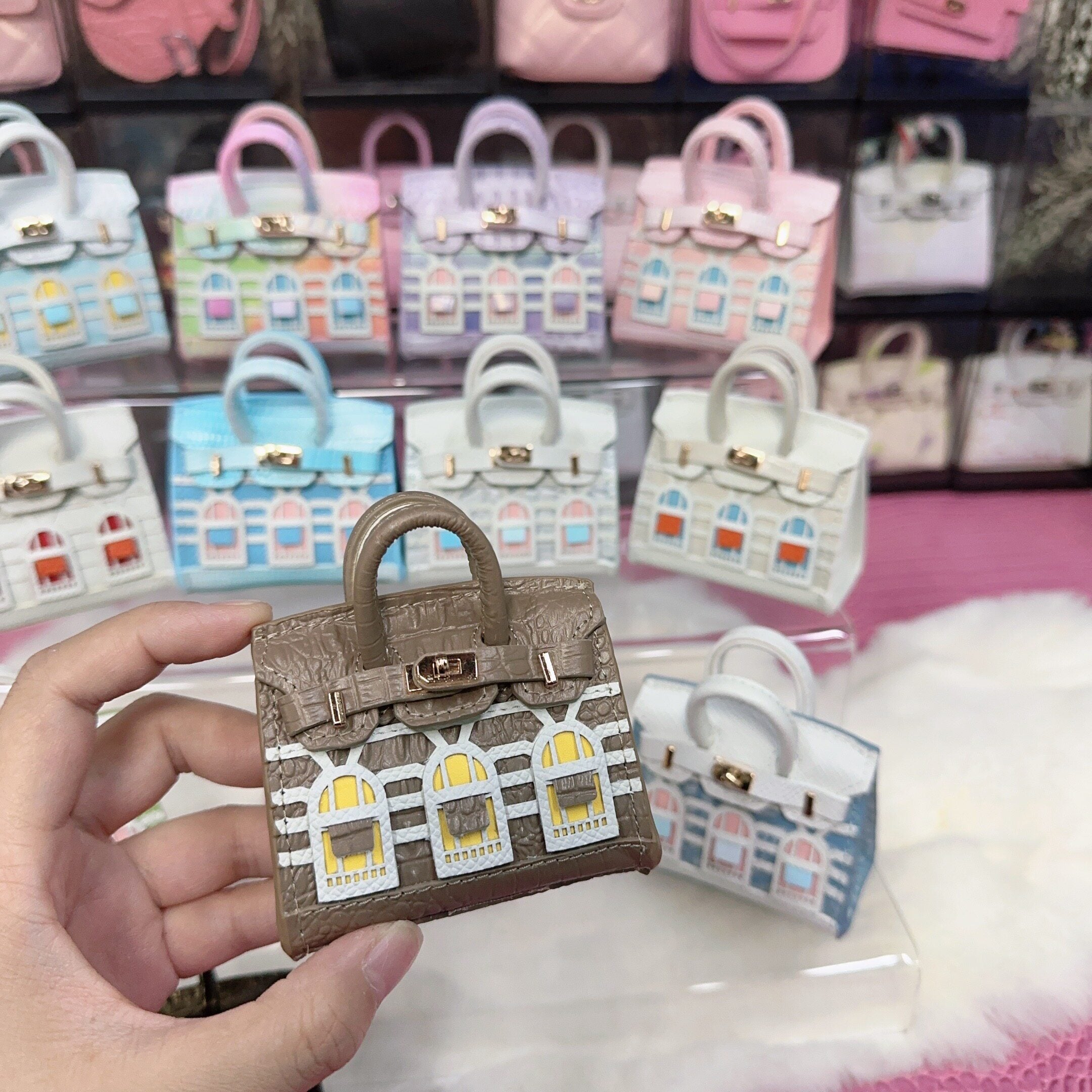 House-Shaped Mini Leather Bag Charm and Keychain in Multicolor Options detail image 4