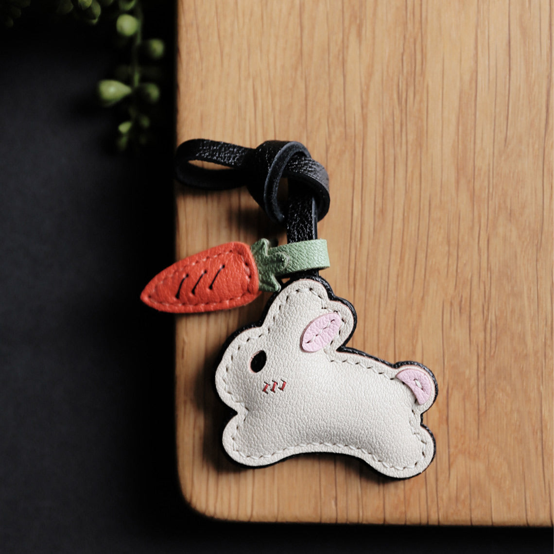 Bunny & Carrot Keychain DIY Kit – Goatskin Leather Hand Sewing Craft detail image 3