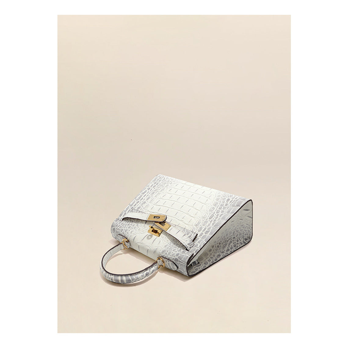 Crocodile Embossed Leather Top Handle Bag with Shoulder Strap detail image 10