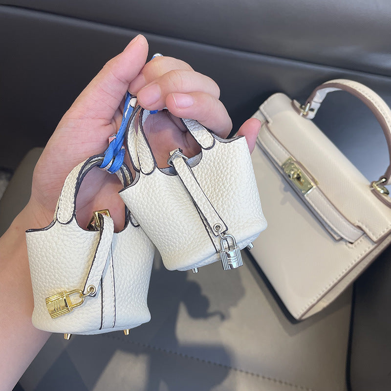Top Grain Leather Mini Bag Charm Keychain for AirPods, 17 Color Options detail image 2