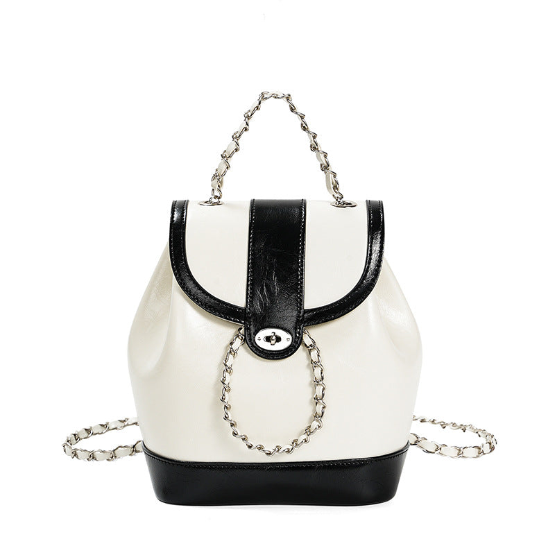 Urban Minimalist Split Cowhide Leather Chain Bag – Silver, Black, Cream White, Black & Cream White detail image 8