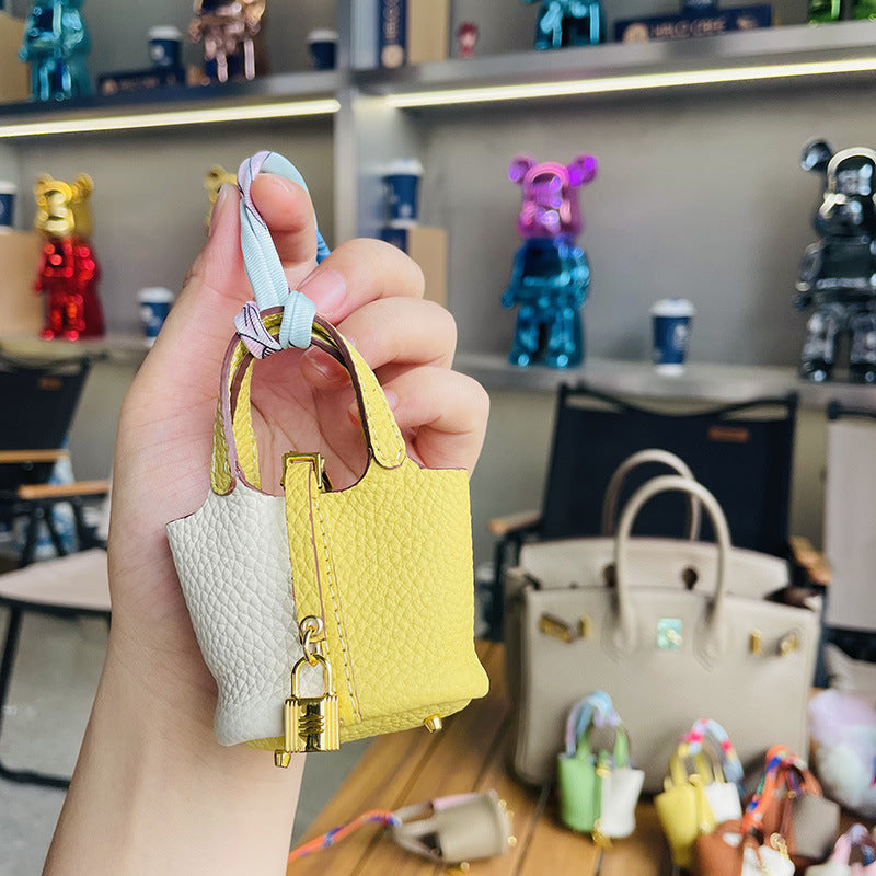 Top Grain Leather Mini Bag Charm Keychain for AirPods, 17 Color Options detail image 18