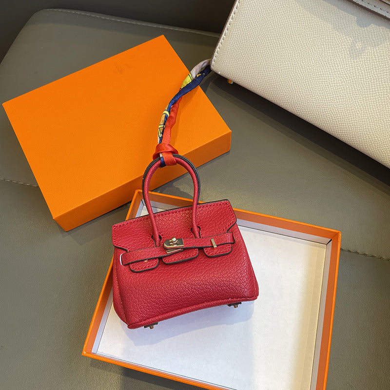 Mini Top Handle Bag Charm Keychain with Earphone Case, PU Leather, 8cm Wide, 25 Colors detail image 17