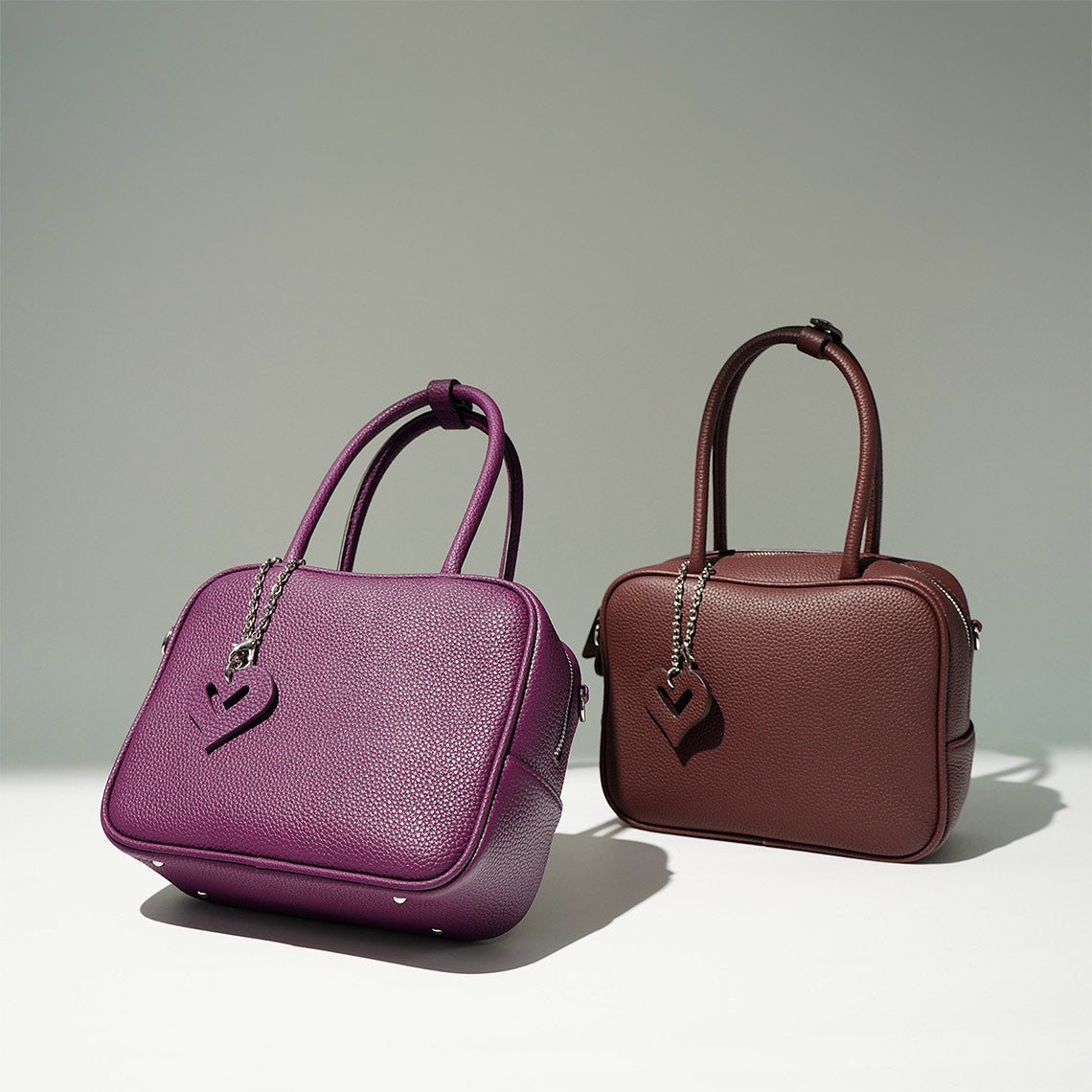 Top Grain Leather Square Bowling Handbag with Adjustable Strap detail image 5