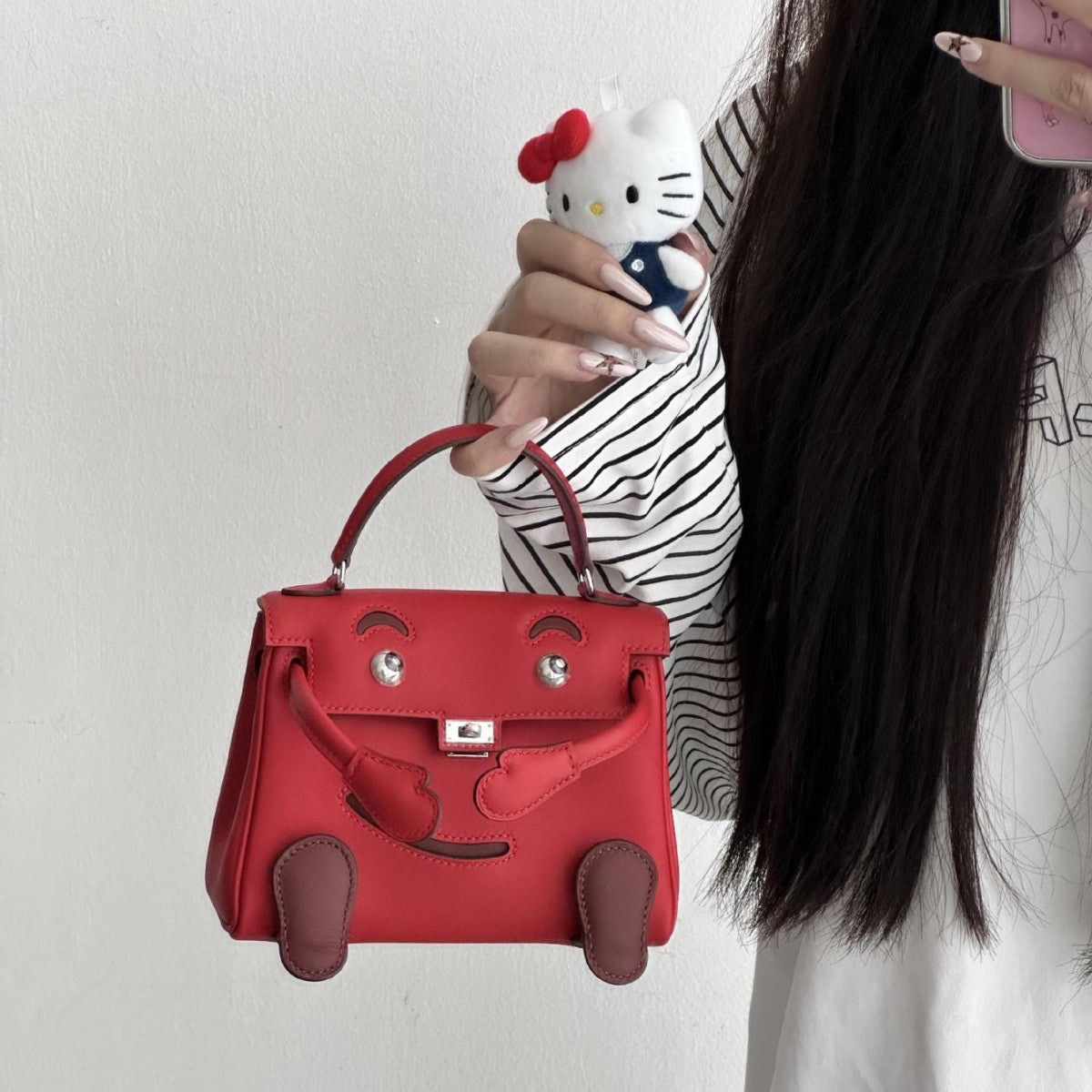 Mini Leather Bag Charm Keychain – Croc-Embossed & Smooth Calfskin, 11 Colors detail image 4