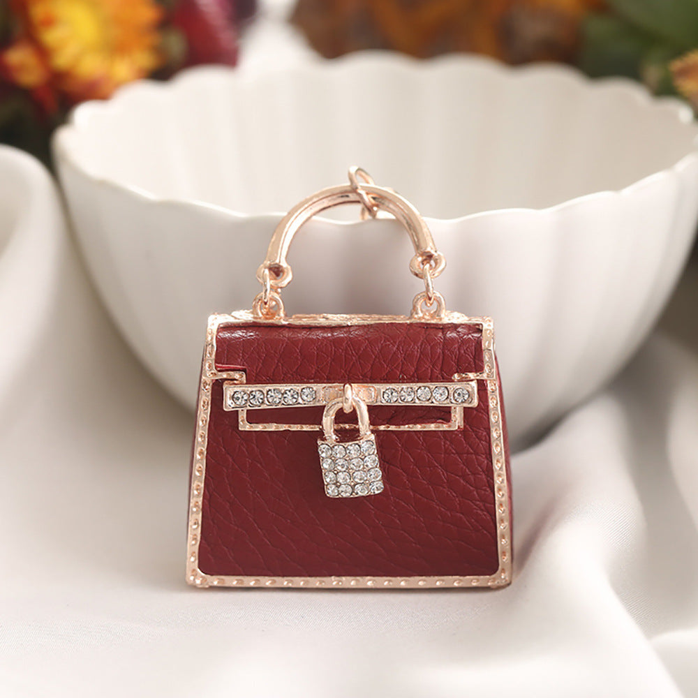 Mini Bag Charm Keychain with Rhinestones (PU Leather, 4 Colors) detail image 4