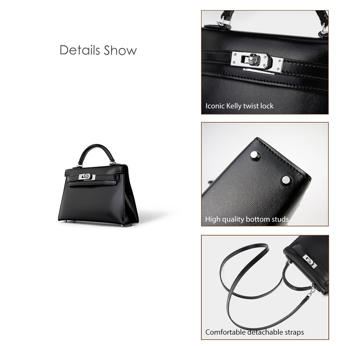 Top Grain Leather Mini Sellier Top Handle Bag - Black and Red detail image 9