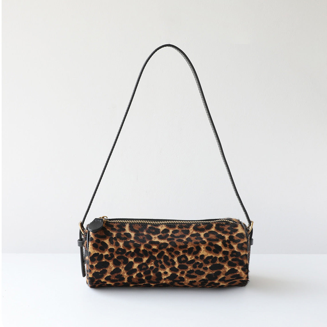 Cylinder Leather Bag with Horse Fur Trim – Cow or Leopard Pattern detail image 11