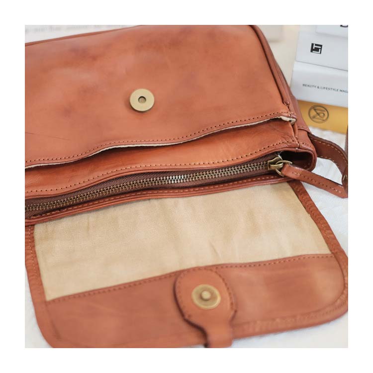 Small Square Leather Messenger Bag with Adjustable Strap – Black & Brown detail image 12