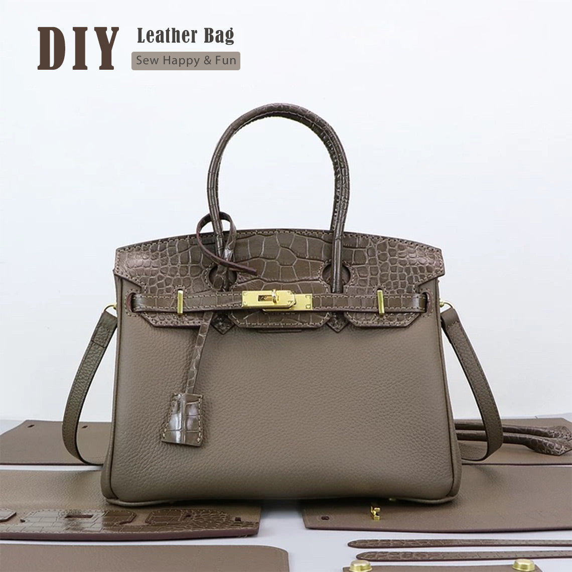Top Grain Leather Bi-Color Bag DIY Kit with Pre-Punched Panels detail image 2