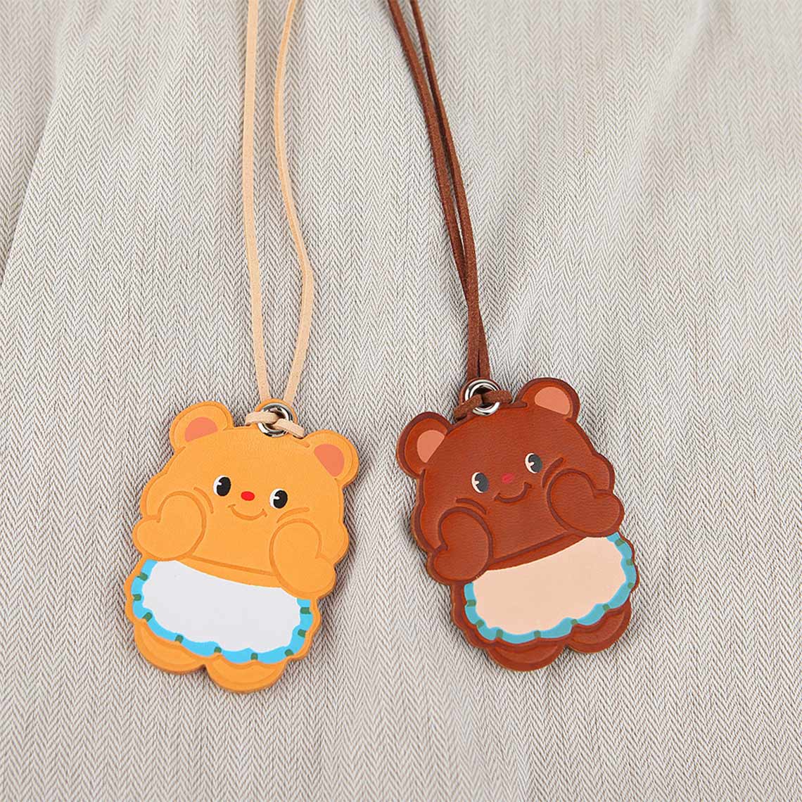 Vegetable Tanned Leather Cute Bear Charm Keychain product image 1