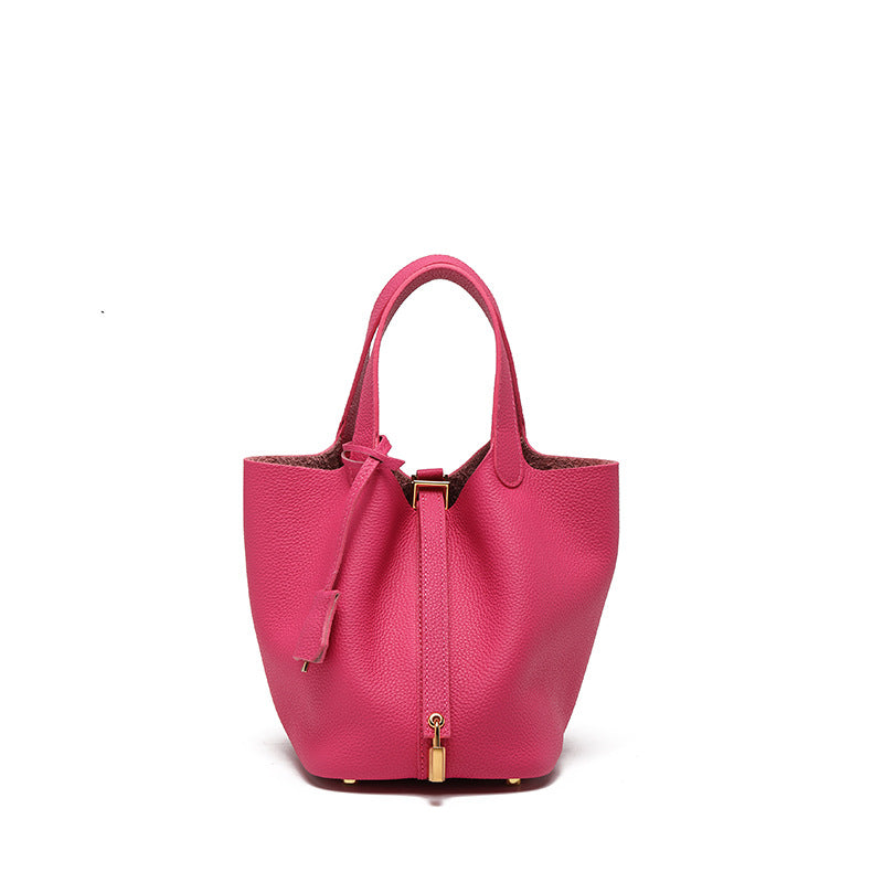 Top Grain Leather Lock Tote Bag - Multiple Colors and Sizes detail image 14