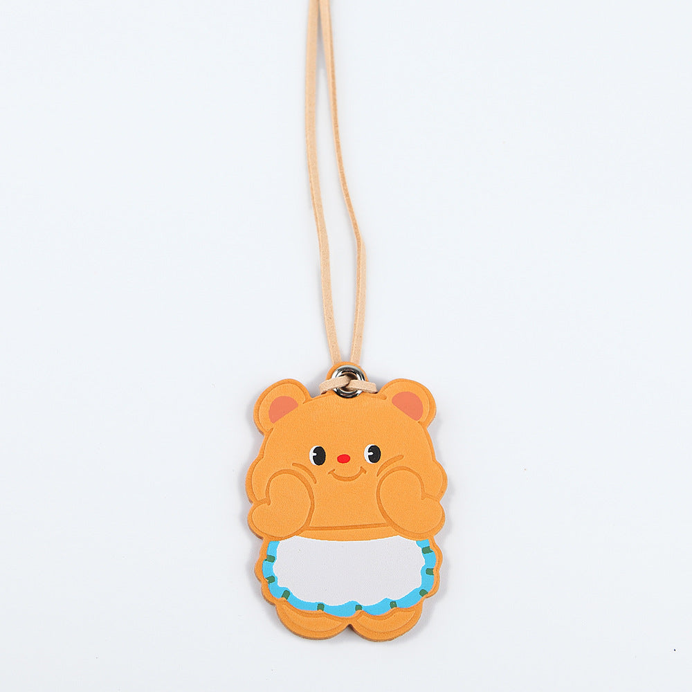 Vegetable Tanned Leather Cute Bear Charm Keychain detail image 1