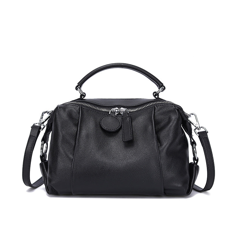 Vintage Cowhide Boston Bag | Leather Crossbody Satchel product image 1