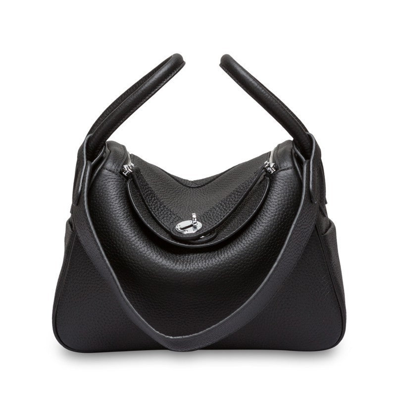 Pebbled Grain Leather Shoulder Bag with Silver Hardware – Medium and Large Sizes detail image 6