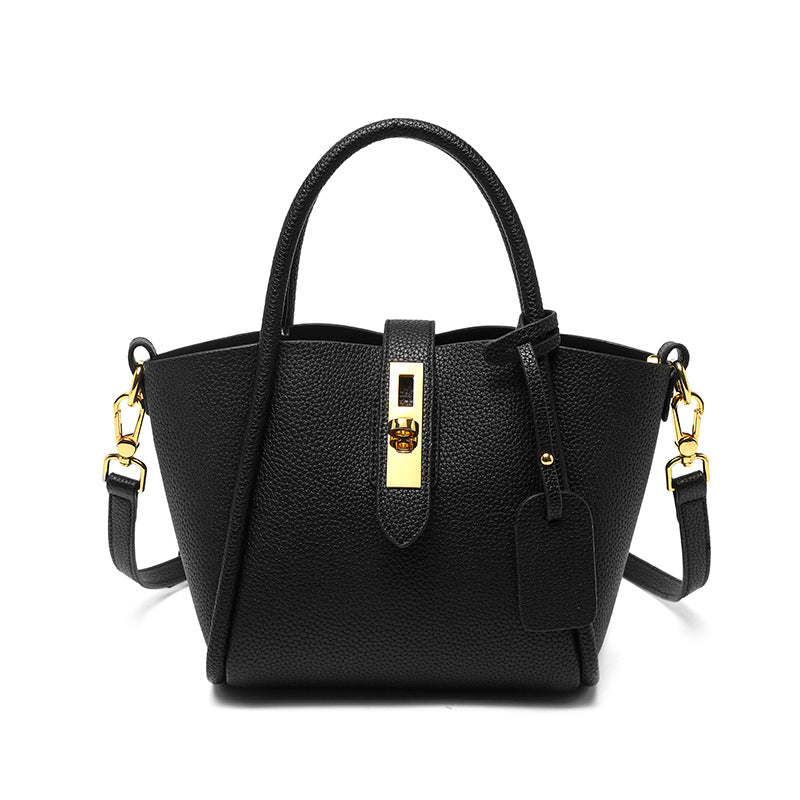Compact Cowhide Leather Handbag with Detachable, Adjustable Strap detail image 7