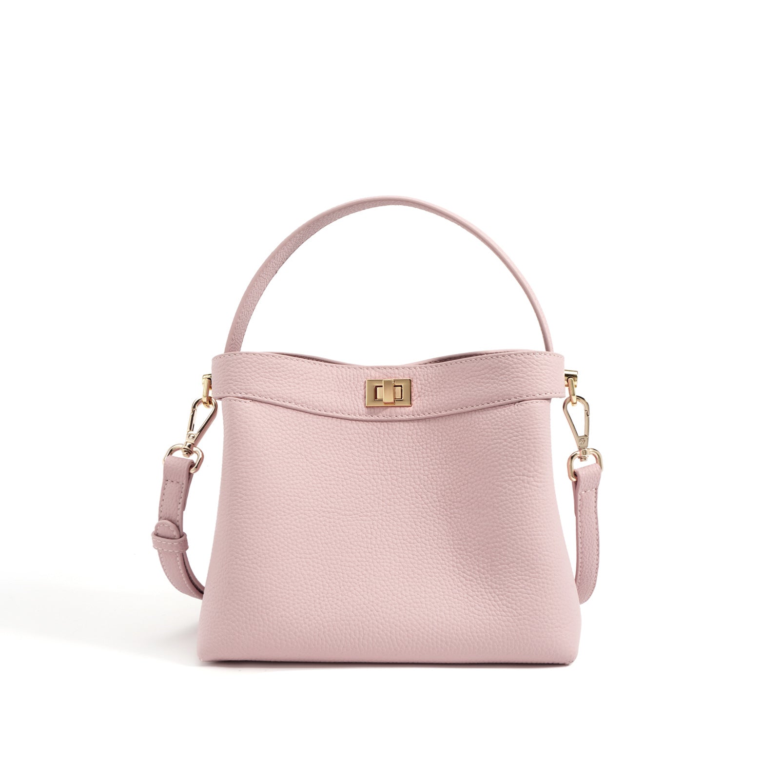 Pebbled Grain Leather Small Bucket Bag with Top Handle and Adjustable Strap detail image 5
