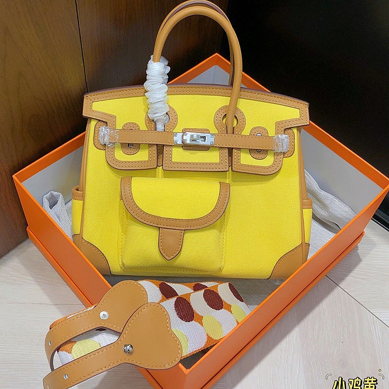 Cargo Top Handle Bag in Smooth Calfskin and Canvas - 25cm and 30cm detail image 9