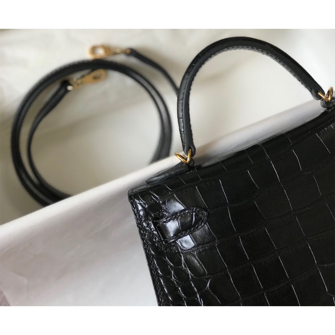 Croc Embossed Leather Mini Top Handle Bag with Detachable Strap detail image 10