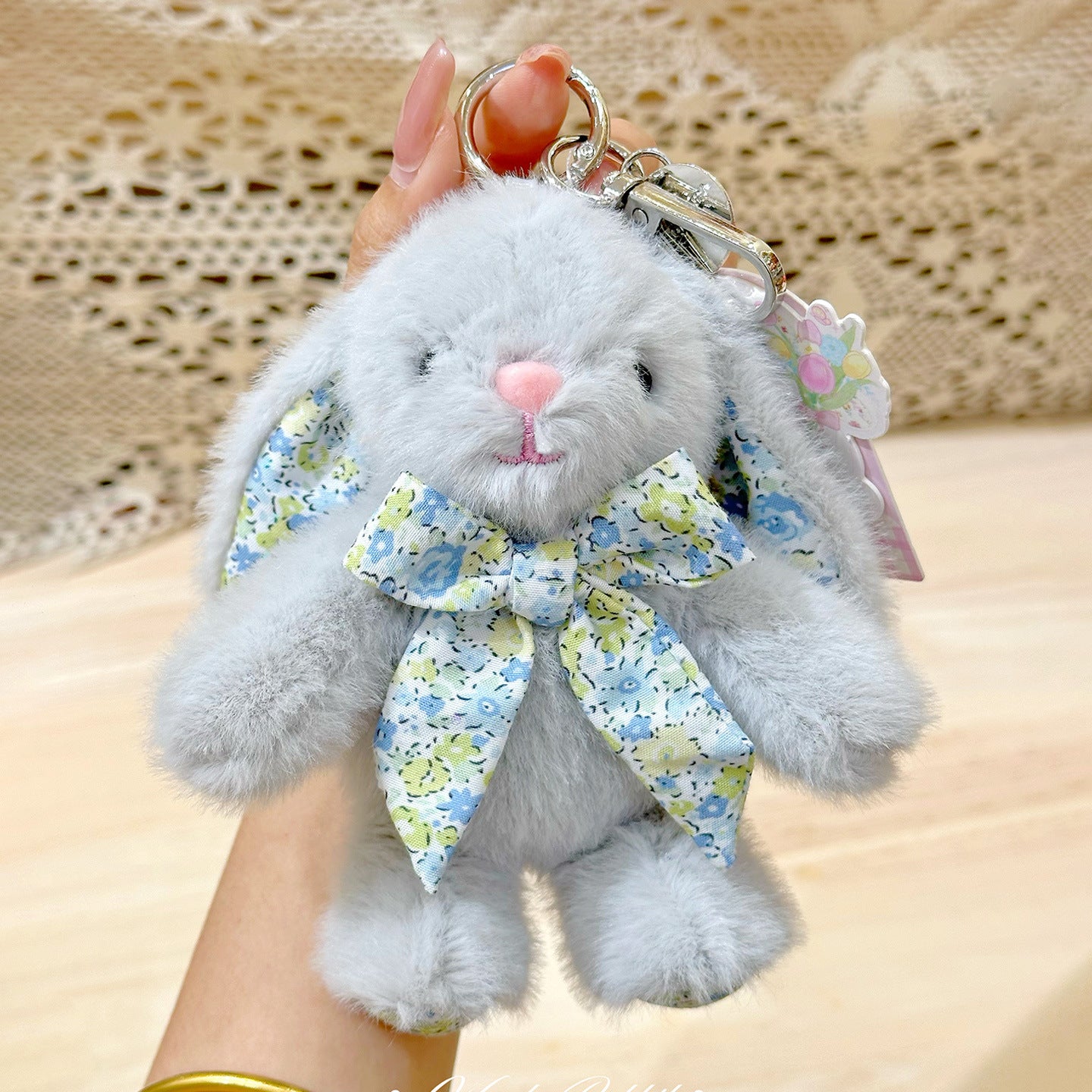 Bow Tie Baby Bunny Bag Charm – Soft Plush Keychain in Six Colors detail image 7