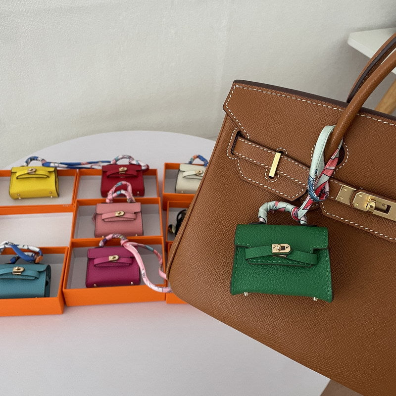 Mini Top Handle Bag Charm and Keychain in Vegan PU Leather, Fits Earbuds Case detail image 10