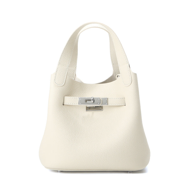 Small Pebbled Leather Handbag with Silver Hardware and Adjustable Strap detail image 6