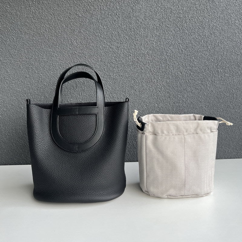 Soft Top Grain Leather Bucket Bag with Adjustable Strap detail image 1
