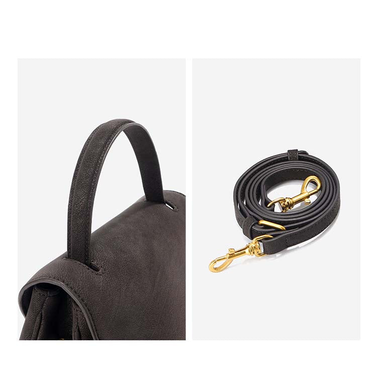 Classic Medium Leather Satchel with Top Handle and Crossbody Strap detail image 7