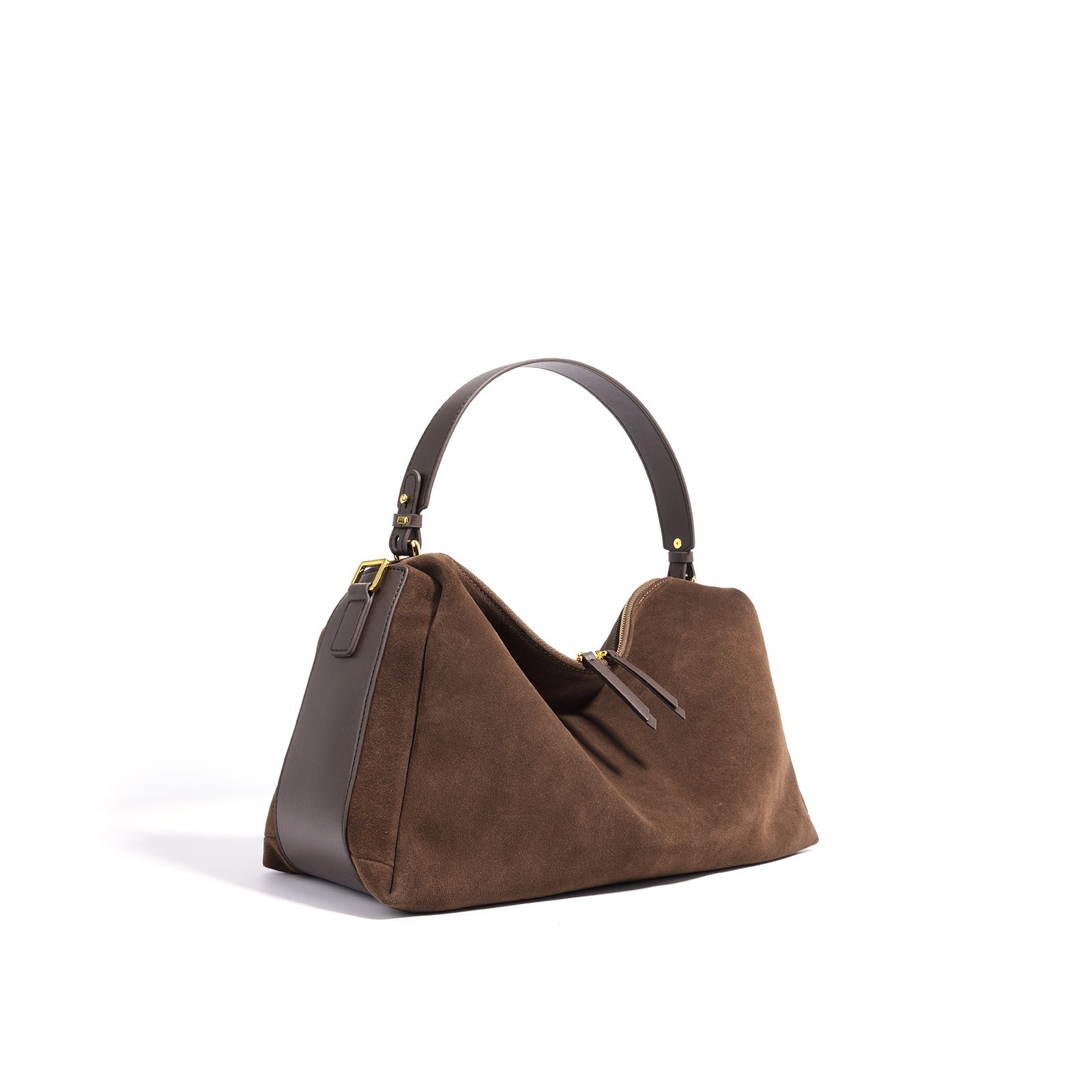 Suede Leather Large Capacity Weekender Bag – Brown / Dark Brown / Black detail image 7