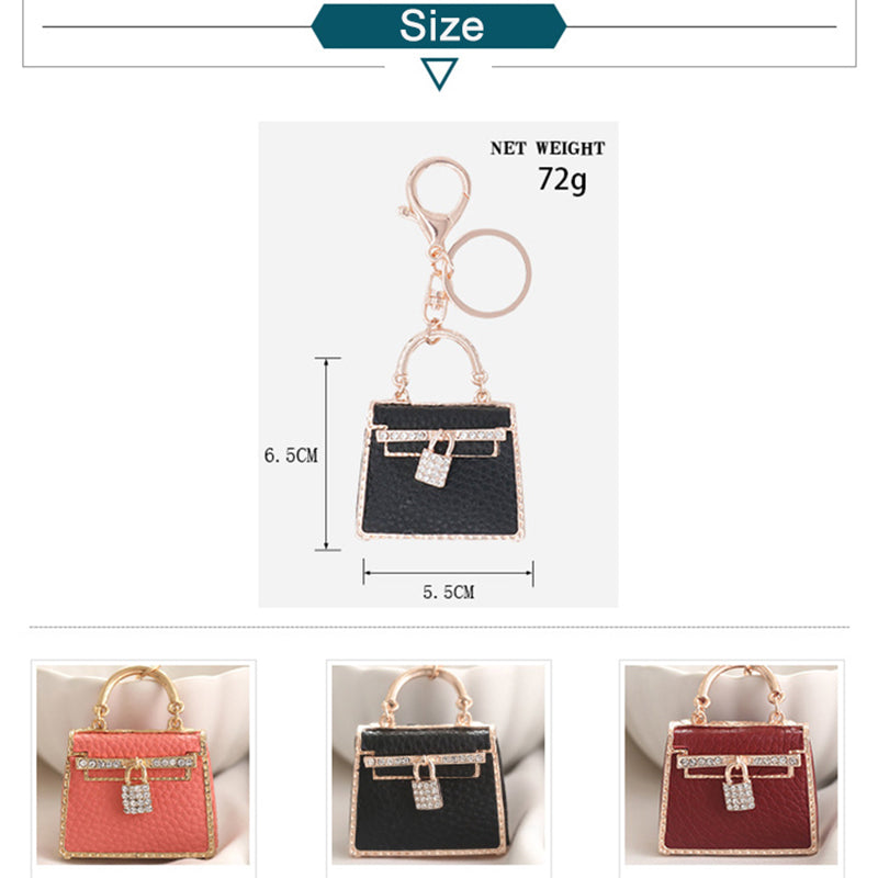 Mini Bag Charm Keychain with Rhinestones (PU Leather, 4 Colors) detail image 2