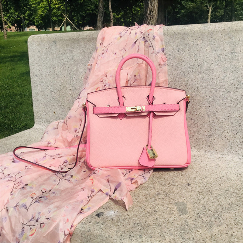 Top Grain Leather Top Handle Bag Bi Color Handbag for Women detail image 5