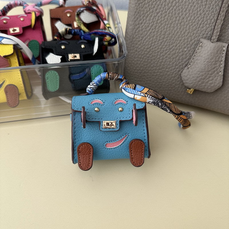 Mini Doll Bag Charm Keychain with Earphone Case - PU Leather, 14 Colors detail image 10