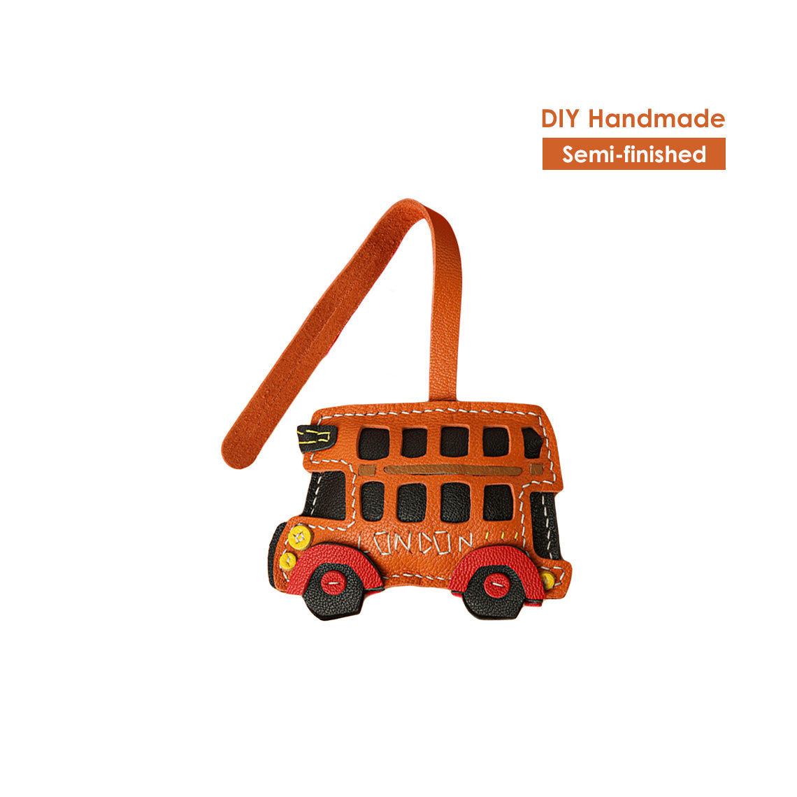 HandsewGift Sheep Leather City Bus Keychain DIY Kit – Orange or Custom Color product image 1