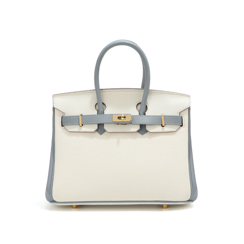 Top Grain Leather Top Handle Bag with Gold Hardware and Lock & Key detail image 16