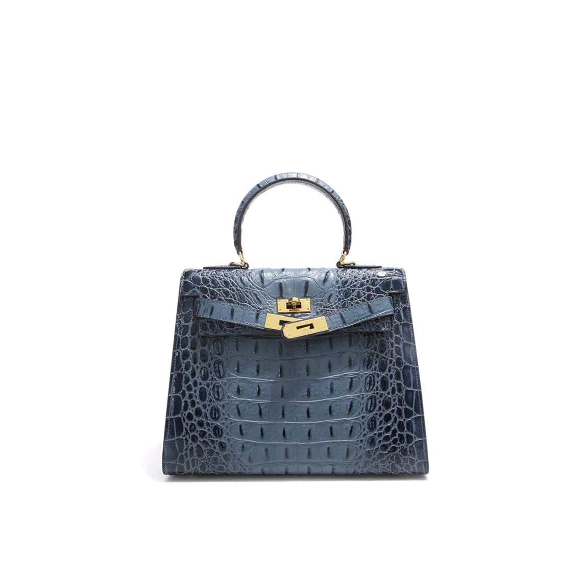 Crocodile Embossed Leather Top Handle Bag with Shoulder Strap detail image 1