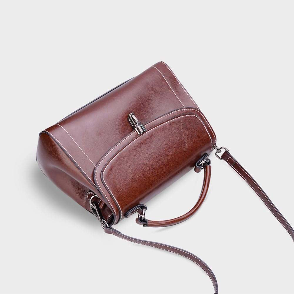 Genuine Leather Handbag - Top Grain Cowhide Square Bag detail image 7