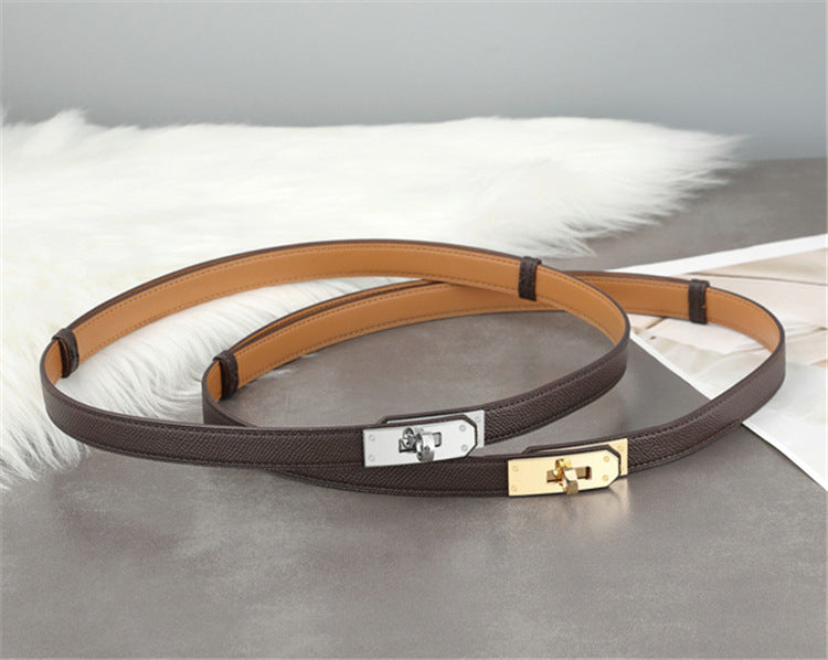 Top Handle Bag Belt in Fine Embossed Grain Leather with Golden Hardware detail image 11