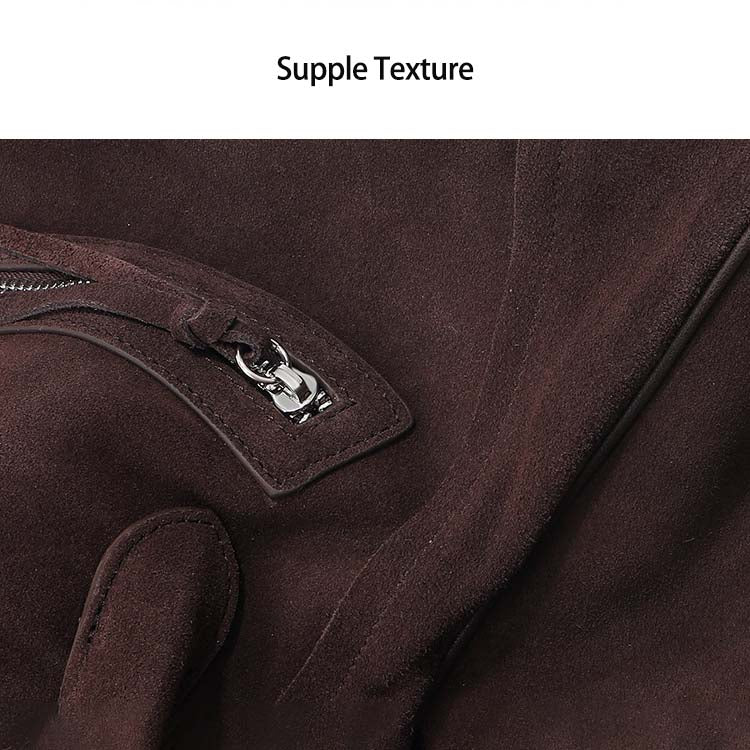 Large Suede Winged Handbag with Smile Zipper – Coffee, Brown, Dark Brown, Black, Wine Red detail image 7