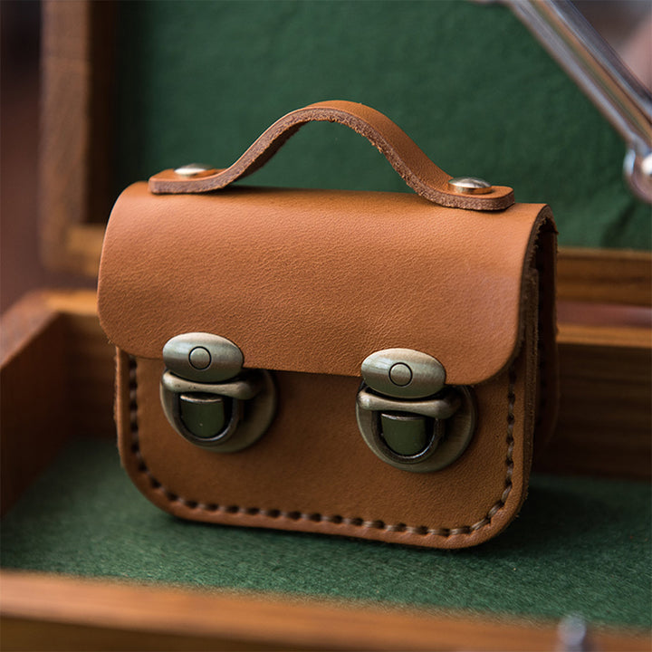 Handsewn Mini Satchel Bag Charm in Vegetable Tanned Leather detail image 6
