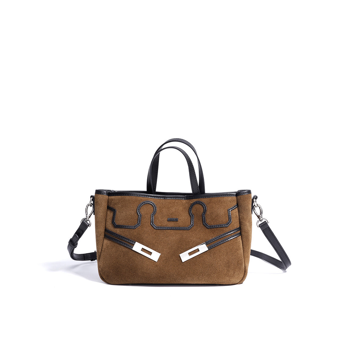 Suede Leather Heritage Tote Bag in Brown, Beige, and Dark Brown detail image 3